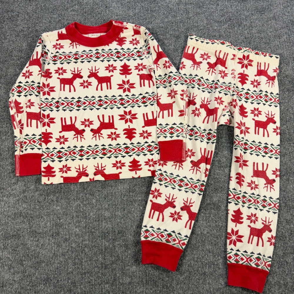 Hanna Andersson Kids 4 Reindeer Fair Isle Organic Cotton Pajama Set Red Green